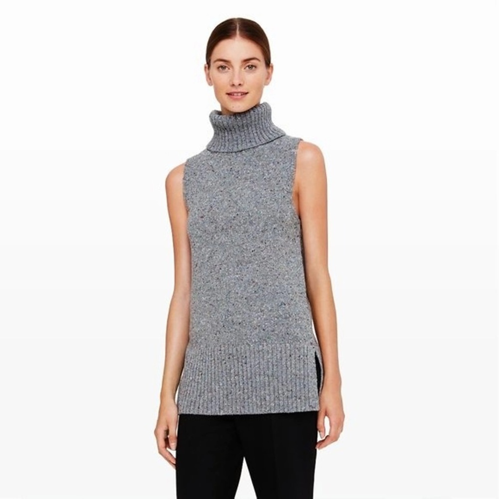 Women's Gray Knit Long Pullover Cowlneck Sweater Vest